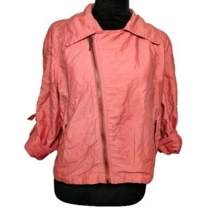 CABI Scooter Moto Jacket Coral Pink Cropped Full Zip Size M Y2K Style